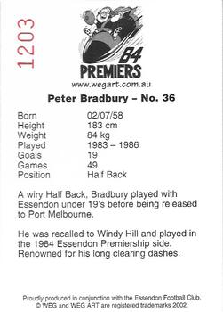 2002 Weg Art '84 Premiers #17 Peter Bradbury Back